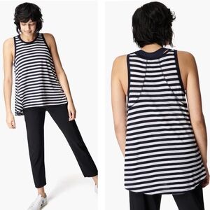 SWEATY BETTY Easy Peazy Top Navy & White Stripe Women's Size L Sleeveless Swing